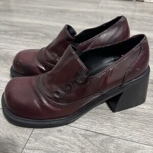 On Your Feet Witchy Burgundy Chunky Heeled Loafers Size 9M Whimsigoth Y2K SlipOn